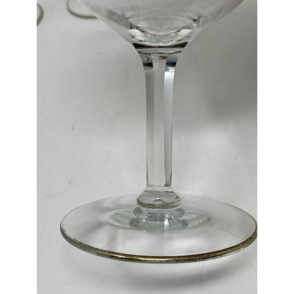 Set Of 6 Vintage MCM Double Gold Banded Wine Glasses Hexagonal Stems Plaza NYC - Picture 8 of 13